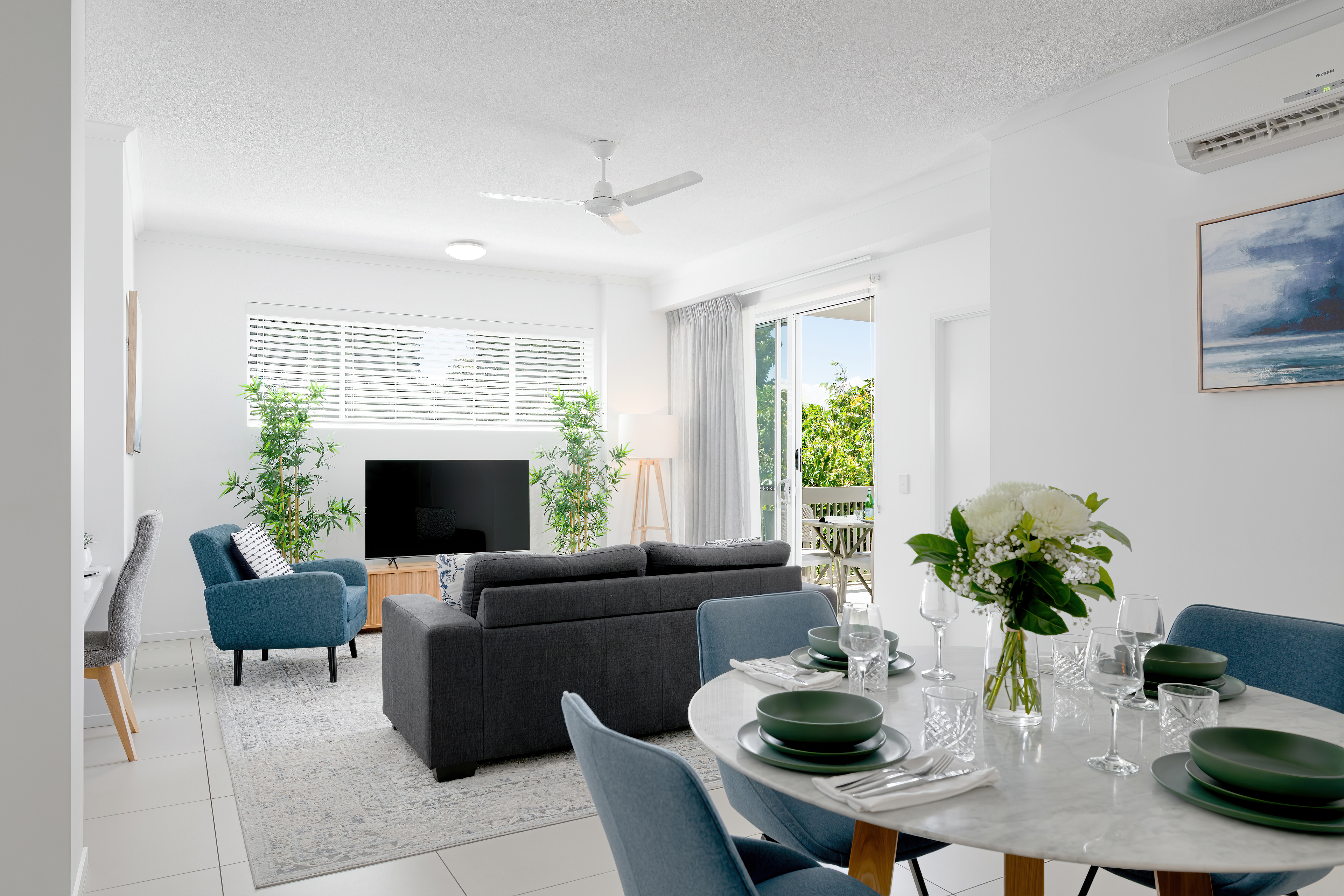 Open-plan living and dining area