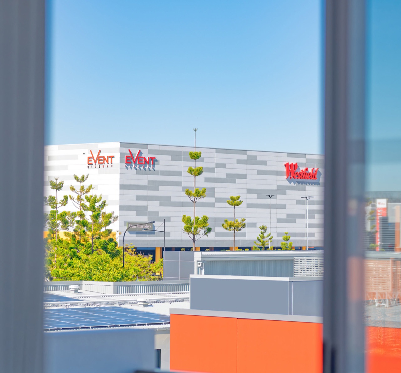 View from an apartment window toward Westfield North Lakes and Event Cinemas